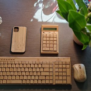 set tastatură mouse wireless din lemn natural bambus